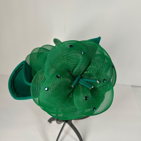 Deborah New York Hat Green 7” VTG Wool USA Sequence Tea Party Church Christmas - Picture 9 of 14